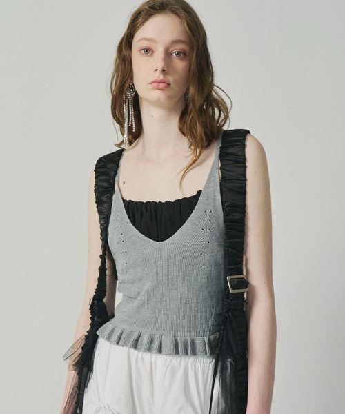 J1U by LA BELLE ETUDE チュール フリルキャミソール LA BELLE ETUDE 水色 フリルチュールキャミソール J1U by LA