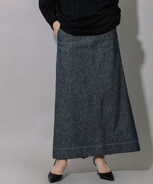 Munich(ミューニック)の「リネンコットンクロスマキシタイトスカート(デニムスカート・レディース・ネイビー/オフホワイト/ベージュ・S/XS/M)」の7枚目の写真