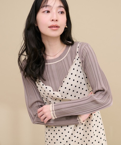 natural couture(ナチュラルクチュール)の「WEB限定 / ランダムリブ配色きれいめニット(ニット/セーター・レディース・アイボリー/ラベンダー/ネイビー/オレンジ/グレイッシュベージュ・FREE)」の3枚目の写真