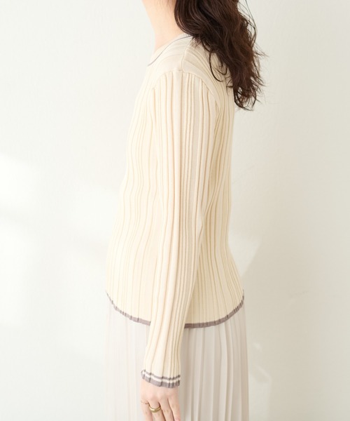 natural couture(ナチュラルクチュール)の「WEB限定 / ランダムリブ配色きれいめニット(ニット/セーター・レディース・アイボリー/ラベンダー/ネイビー/オレンジ/グレイッシュベージュ・FREE)」の7枚目の写真