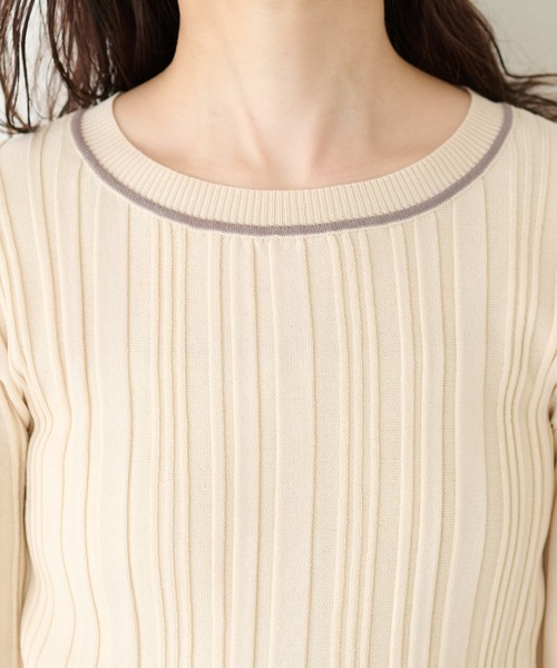 natural couture(ナチュラルクチュール)の「WEB限定 / ランダムリブ配色きれいめニット(ニット/セーター・レディース・アイボリー/ラベンダー/ネイビー/オレンジ/グレイッシュベージュ・FREE)」の9枚目の写真