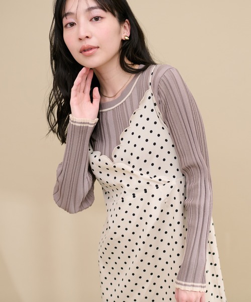 natural couture(ナチュラルクチュール)の「WEB限定 / ランダムリブ配色きれいめニット(ニット/セーター・レディース・アイボリー/ラベンダー/ネイビー/オレンジ/グレイッシュベージュ・FREE)」の17枚目の写真