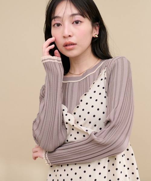 natural couture(ナチュラルクチュール)の「WEB限定 / ランダムリブ配色きれいめニット(ニット/セーター・レディース・アイボリー/ラベンダー/ネイビー/オレンジ/グレイッシュベージュ・FREE)」の18枚目の写真