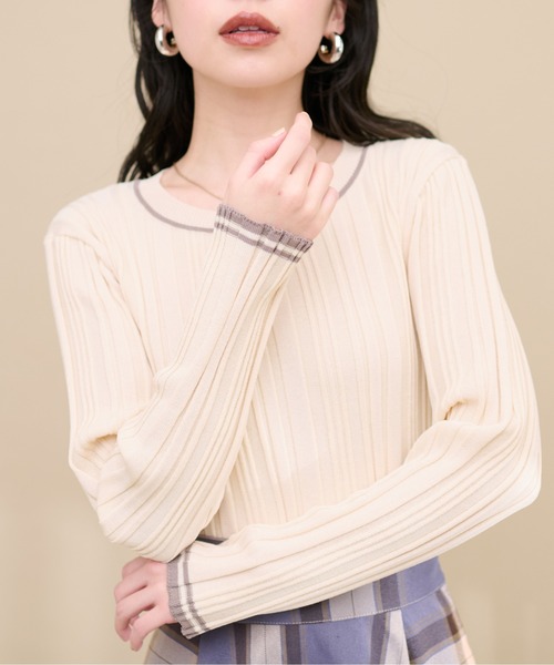 natural couture(ナチュラルクチュール)の「WEB限定 / ランダムリブ配色きれいめニット(ニット/セーター・レディース・アイボリー/ラベンダー/ネイビー/オレンジ/グレイッシュベージュ・FREE)」の12枚目の写真