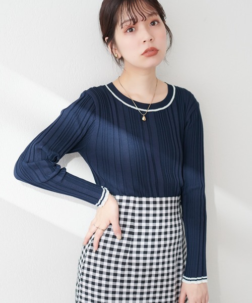 natural couture(ナチュラルクチュール)の「WEB限定 / ランダムリブ配色きれいめニット(ニット/セーター・レディース・アイボリー/ラベンダー/ネイビー/オレンジ/グレイッシュベージュ・FREE)」の22枚目の写真