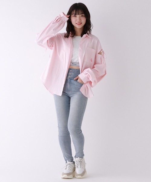 repipi armario（レピピ アルマリオ）の「ストライプカタリボンブラウス（シャツ/ブラウス・キッズ・ブラック/サックスブルー/ピンク・MEDIUM/SMALL/LARGE）」の5枚目の写真