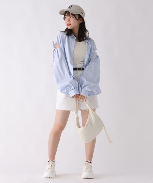 repipi armario（レピピ アルマリオ）の「ストライプカタリボンブラウス（シャツ/ブラウス・キッズ・ブラック/サックスブルー/ピンク・MEDIUM/SMALL/LARGE）」の6枚目の写真