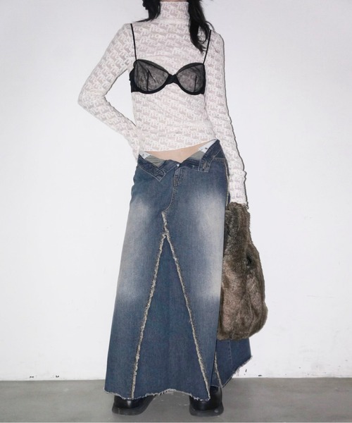 musubore（ムスボレ）の「【 select 】fringe denim flare SK / フリンジデニムスカート（デニムスカート・レディース・ブルー・FREE）」の4枚目の写真