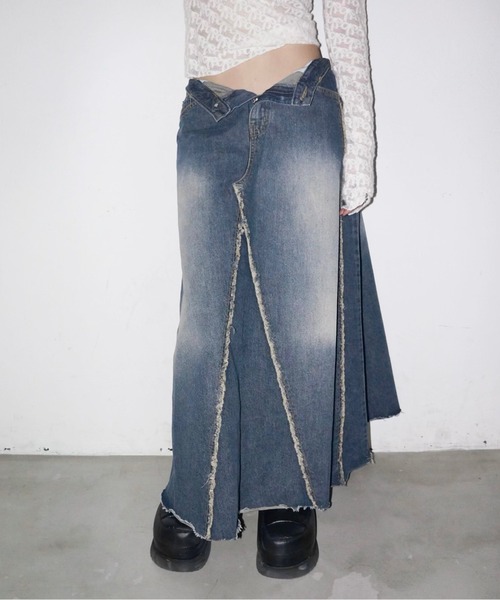 musubore（ムスボレ）の「【 select 】fringe denim flare SK