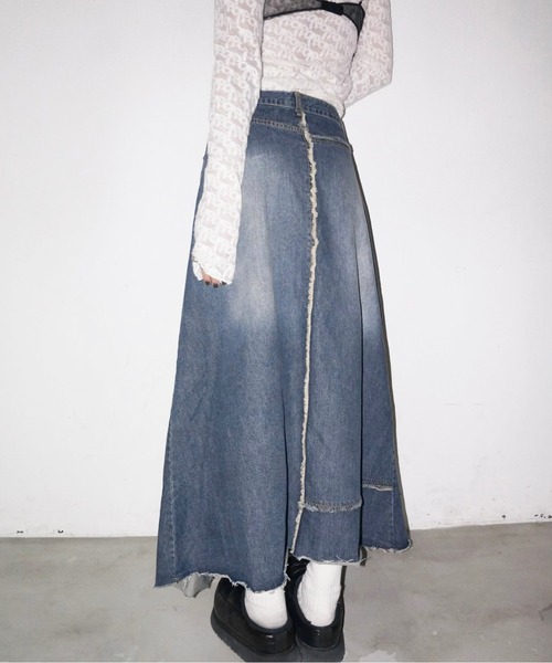 musubore（ムスボレ）の「【 select 】fringe denim flare SK / フリンジデニムスカート（デニムスカート・レディース・ブルー・FREE）」の7枚目の写真