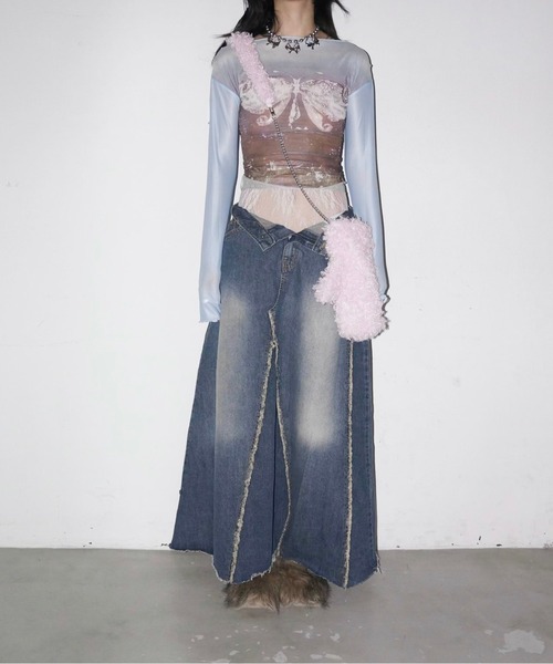 musubore（ムスボレ）の「【 select 】fringe denim flare SK / フリンジデニムスカート（デニムスカート・レディース・ブルー・FREE）」の12枚目の写真