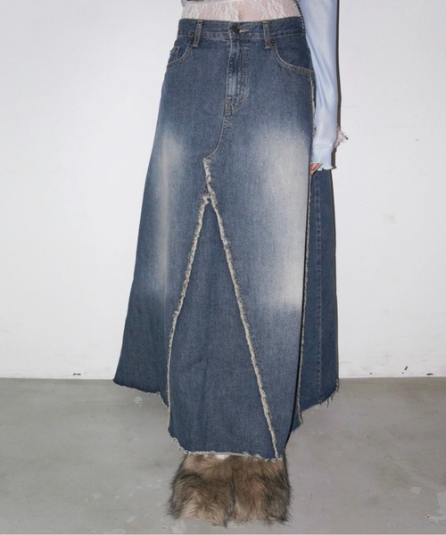 musubore（ムスボレ）の「【 select 】fringe denim flare SK / フリンジデニムスカート（デニムスカート・レディース・ブルー・FREE）」の3枚目の写真