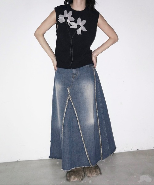 musubore（ムスボレ）の「【 select 】fringe denim flare SK