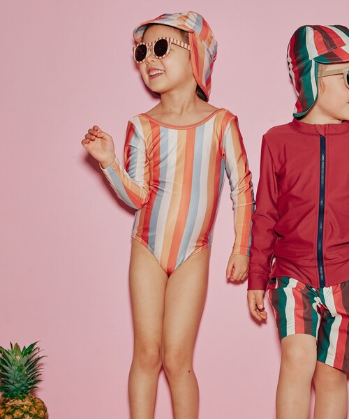 B:MING by BEAMS（ビーミングバイビームス）の「B:MING by BEAMS / ストライプ スイム ワンピース（100～140cm）（水着・キッズ・オレンジ/グリーン・100/110/120/130/140）」の4枚目の写真