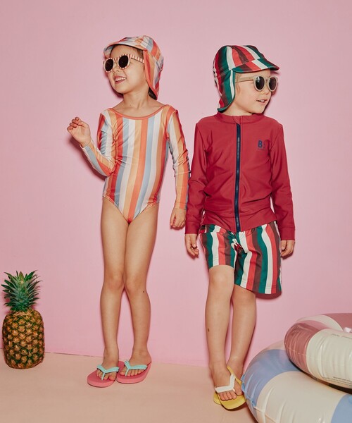 B:MING by BEAMS（ビーミングバイビームス）の「B:MING by BEAMS / ストライプ スイム ワンピース（100～140cm）（水着・キッズ・オレンジ/グリーン・100/110/120/130/140）」の5枚目の写真