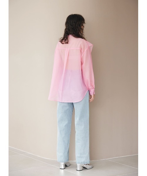 COEL（コエル）の「ビッグカラーシアーシャツ（シャツ/ブラウス・レディース・ピンク/ホワイト/ブラック・FREE）」の5枚目の写真