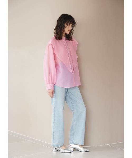 COEL（コエル）の「ビッグカラーシアーシャツ（シャツ/ブラウス・レディース・ピンク/ホワイト/ブラック・FREE）」の6枚目の写真