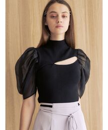 MERCURYDUO | 2WAY異素材パフスリーブカットアウトニット(ニット/セーター)