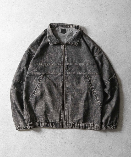 ZIP FIVE(ジップファイブ)の「【ZIP FIVE】 ケミカル ウォッシュ デニム オーバーサイズ トラックジャケット / ブルゾン 【セットアップ可】(デニムジャケット・メンズ・ブラック/ブルー・LARGE/MEDIUM)」の3枚目の写真
