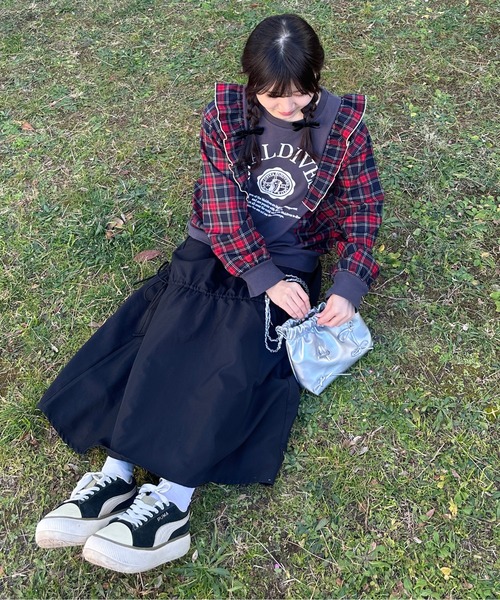 【3万円相当】　kutir 8点セット　スカート　スウェット　バッグ　クティール セール】チェックドッキングフリルスウェット（スウェット