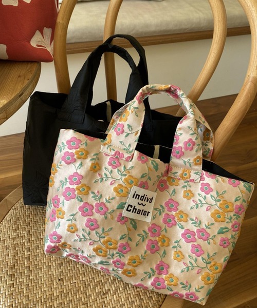 TONE SELECT GOODS（トーンセレクトグッズ）の「Liaa/花柄 リボン柄 ミニトートバッグ（トートバッグ・レディース・ピンク系2/ピンク系1/グリーン系1/ブラック/レッド/グリーン系2・FREE）」の9枚目の写真