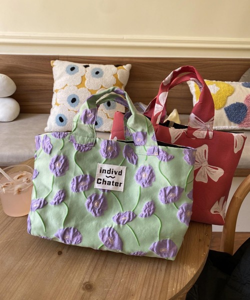 TONE SELECT GOODS（トーンセレクトグッズ）の「Liaa/花柄 リボン柄 ミニトートバッグ（トートバッグ・レディース・ピンク系2/ピンク系1/グリーン系1/ブラック/レッド/グリーン系2・FREE）」の10枚目の写真