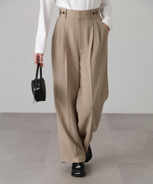 FREE'S MART（フリーズマート）の「[低身長サイズ/Sシリーズ]気流染めサイドボタンワイドパンツ（スラックス・レディース・ホワイト/グレー/ライトグリーン/ベージュ・SMALL/X-SMALL/MEDIUM）」の4枚目の写真