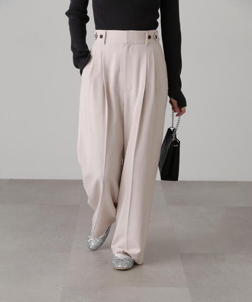 FREE'S MART（フリーズマート）の「[低身長サイズ/Sシリーズ]気流染めサイドボタンワイドパンツ（スラックス・レディース・ホワイト/グレー/ライトグリーン/ベージュ・SMALL/X-SMALL/MEDIUM）」の2枚目の写真