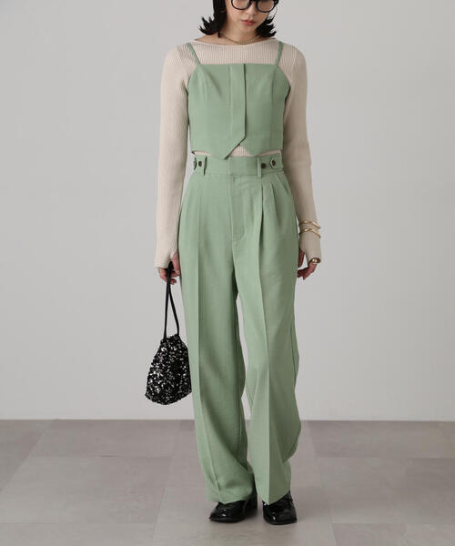 FREE'S MART（フリーズマート）の「[低身長サイズ/Sシリーズ]気流染めサイドボタンワイドパンツ（スラックス・レディース・ホワイト/グレー/ライトグリーン/ベージュ・SMALL/X-SMALL/MEDIUM）」の11枚目の写真