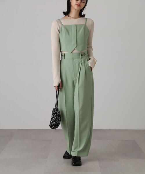 FREE'S MART（フリーズマート）の「[低身長サイズ/Sシリーズ]気流染めサイドボタンワイドパンツ（スラックス・レディース・ホワイト/グレー/ライトグリーン/ベージュ・SMALL/X-SMALL/MEDIUM）」の12枚目の写真