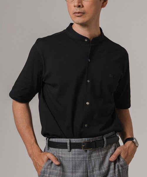 EDIFICELACOSTE 別注 バンドカラー フルオープン ポロシャツ　黒 セール】LACOSTE (ラコステ) 別注 バンドカラー フルオープン