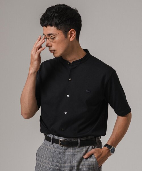 EDIFICELACOSTE 別注 バンドカラー フルオープン ポロシャツ　黒 セール】LACOSTE (ラコステ) 別注 バンドカラー フルオープン