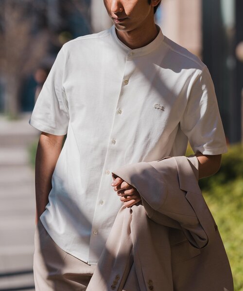 LACOSTE/ラコステ 別注 フルオープン 鹿の子 ポロシャツ ※ホワイト LACOSTE(ラコステ)の「LACOSTE (ラコステ) 別注 バンドカラー