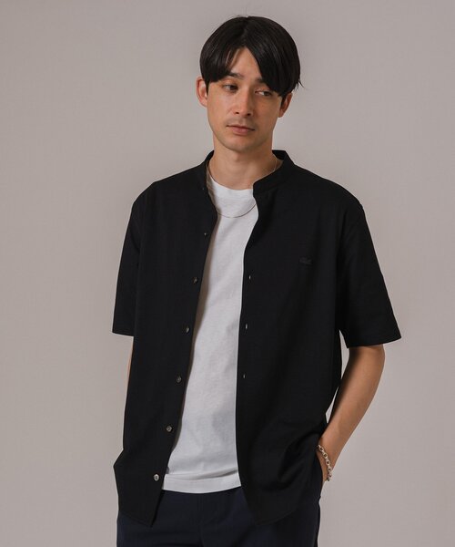 EDIFICELACOSTE 別注 バンドカラー フルオープン ポロシャツ　黒 セール】【LACOSTE / ラコステ】EDIFICE別注 バンドカラー フル