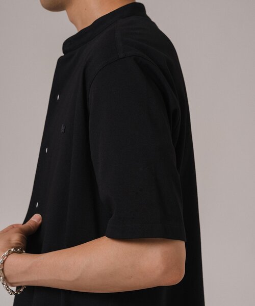 EDIFICELACOSTE 別注 バンドカラー フルオープン ポロシャツ　黒 吸水速乾＆高通気