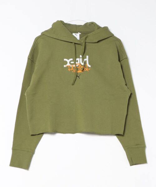 PUMA（プーマ）の「PUMA プーマ ウィメンズ PUMA x X-girl グラフィック フーディ（パーカー・レディース・オリーブ/ライトグレー/ブラック・MEDIUM/SMALL/X-SMALL/LARGE）」の6枚目の写真