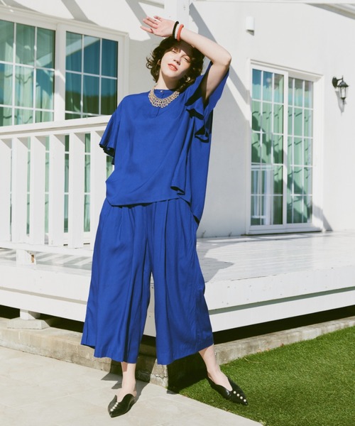 manana suerte（マニャーナスエルテ）の「レーヨンギャザーワイドパンツ（その他パンツ・レディース・ブラック/ブルー/ピンク・FREE）」の7枚目の写真