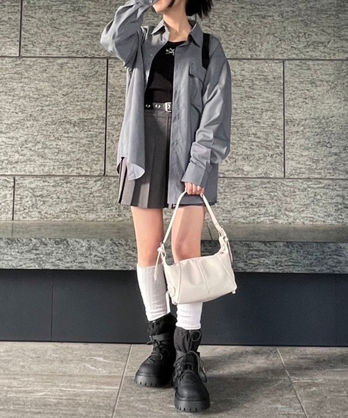 Figments（フィグメンツ）の「ベルテッドLSシャツ（シャツ/ブラウス・レディース・ブラック/グレー・SMALL/MEDIUM）」の3枚目の写真