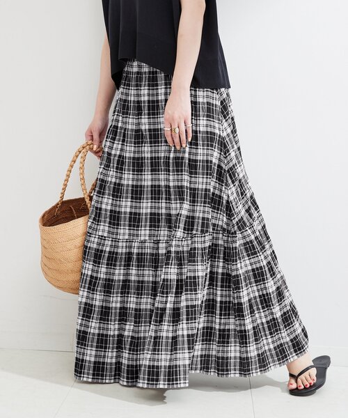 B.C STOCK（ベーセーストック）の「先染めチェッククリンクルスカート（スカート・レディース・ピンク/バーガンディー/ブラック/ブルー・FREE）」の9枚目の写真