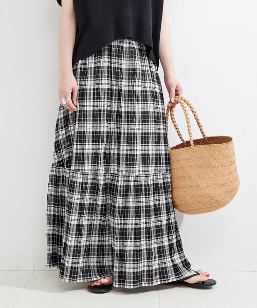 B.C STOCK（ベーセーストック）の「先染めチェッククリンクルスカート（スカート・レディース・ピンク/バーガンディー/ブラック/ブルー・FREE）」の10枚目の写真