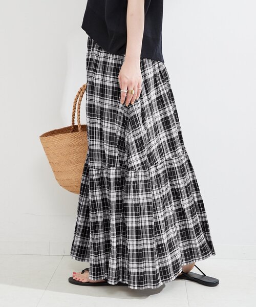 B.C STOCK（ベーセーストック）の「先染めチェッククリンクルスカート（スカート・レディース・ピンク/バーガンディー/ブラック/ブルー・FREE）」の11枚目の写真