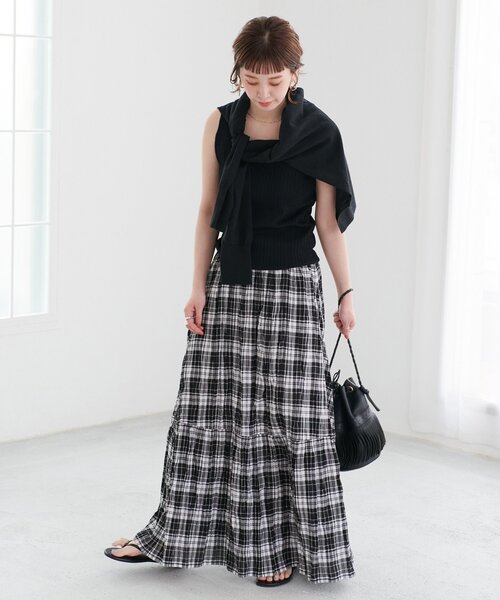 B.C STOCK（ベーセーストック）の「先染めチェッククリンクルスカート