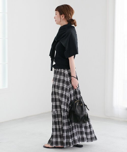 B.C STOCK（ベーセーストック）の「先染めチェッククリンクルスカート（スカート・レディース・ピンク/バーガンディー/ブラック/ブルー・FREE）」の15枚目の写真