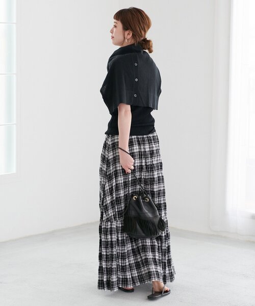 B.C STOCK（ベーセーストック）の「先染めチェッククリンクルスカート（スカート・レディース・ピンク/バーガンディー/ブラック/ブルー・FREE）」の16枚目の写真