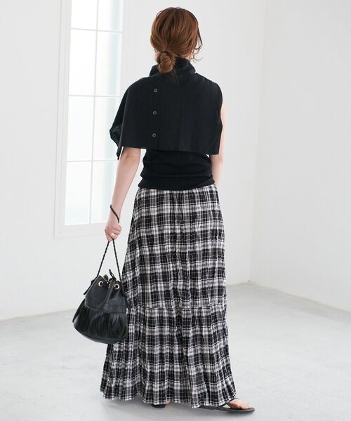 B.C STOCK（ベーセーストック）の「先染めチェッククリンクルスカート（スカート・レディース・ピンク/バーガンディー/ブラック/ブルー・FREE）」の17枚目の写真