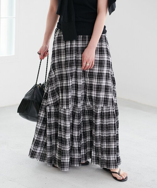 B.C STOCK（ベーセーストック）の「先染めチェッククリンクルスカート（スカート・レディース・ピンク/バーガンディー/ブラック/ブルー・FREE）」の18枚目の写真
