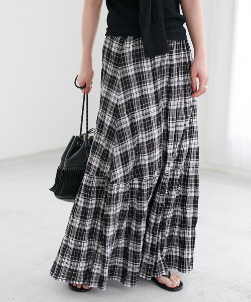 B.C STOCK（ベーセーストック）の「先染めチェッククリンクルスカート（スカート・レディース・ピンク/バーガンディー/ブラック/ブルー・FREE）」の19枚目の写真