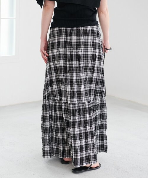 B.C STOCK（ベーセーストック）の「先染めチェッククリンクルスカート（スカート・レディース・ピンク/バーガンディー/ブラック/ブルー・FREE）」の21枚目の写真