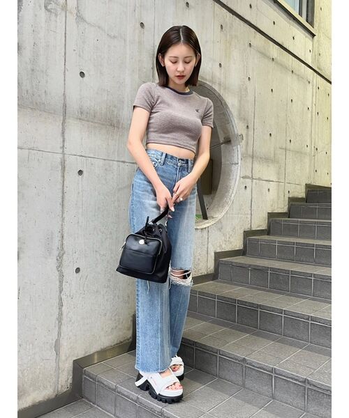 EVRIS（エヴリス）の「ボーダーコンパクトTシャツ（Tシャツ/カットソー・レディース・レッド/イエロー/ベージュ/ブラック・FREE）」の5枚目の写真