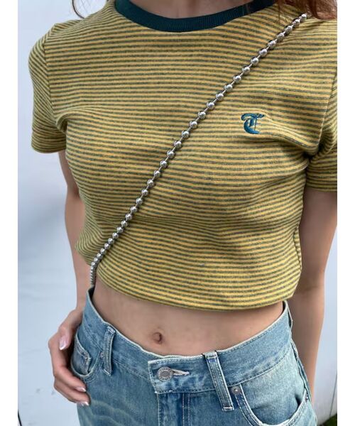 EVRIS（エヴリス）の「ボーダーコンパクトTシャツ（Tシャツ/カットソー・レディース・レッド/イエロー/ベージュ/ブラック・FREE）」の12枚目の写真